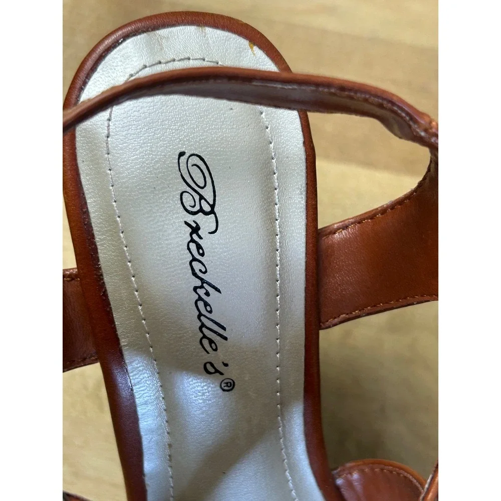 Breckelle's Platform Sandals Womens 5.5 Brown Odyssey-07 Cognac Stiletto Studded